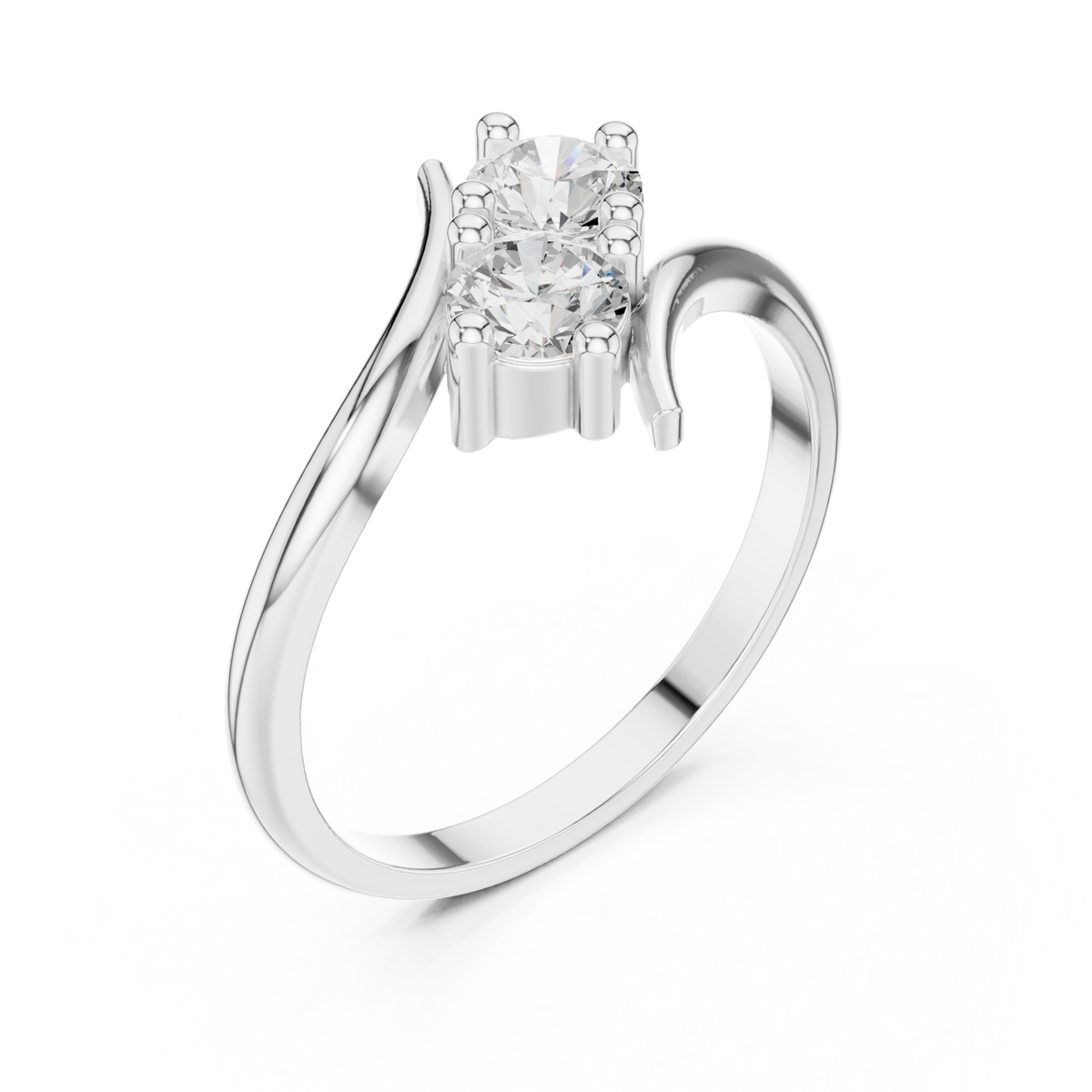 Round two-stone bypass ring white gold front view