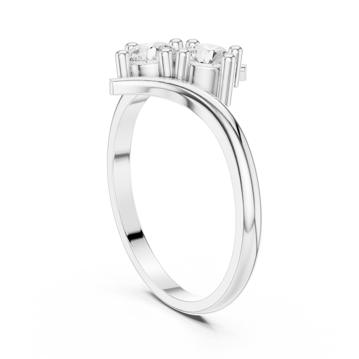 Round two-stone bypass ring white gold side view