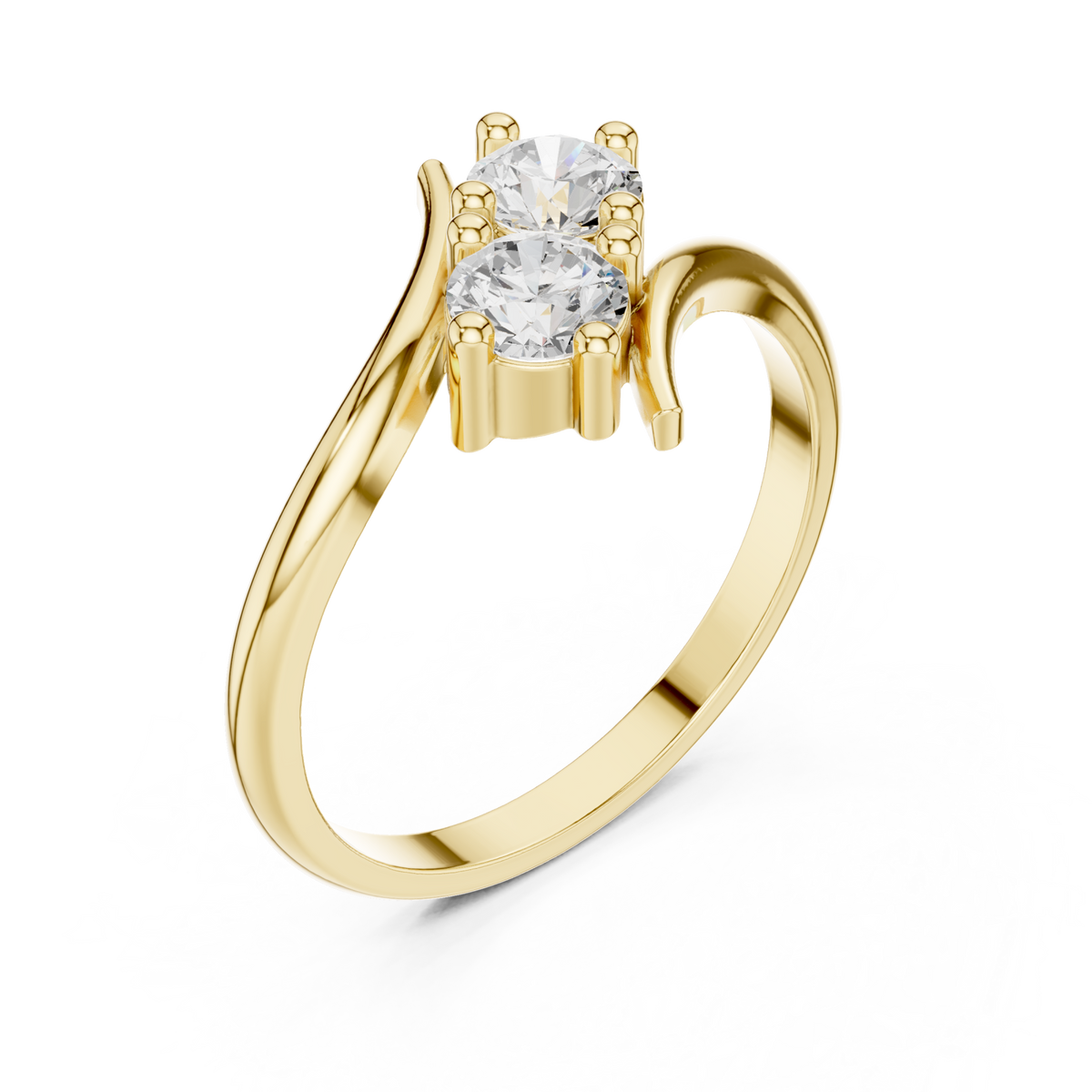 Round two-stone bypass ring yellow gold front view