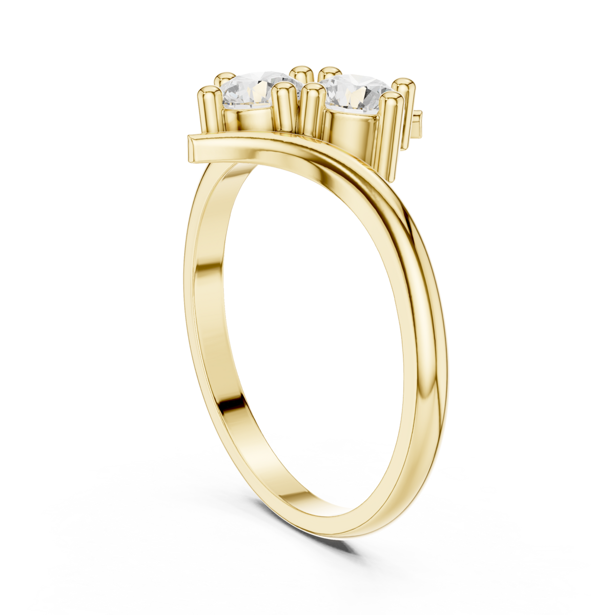 Round two-stone bypass ring yellow gold side view