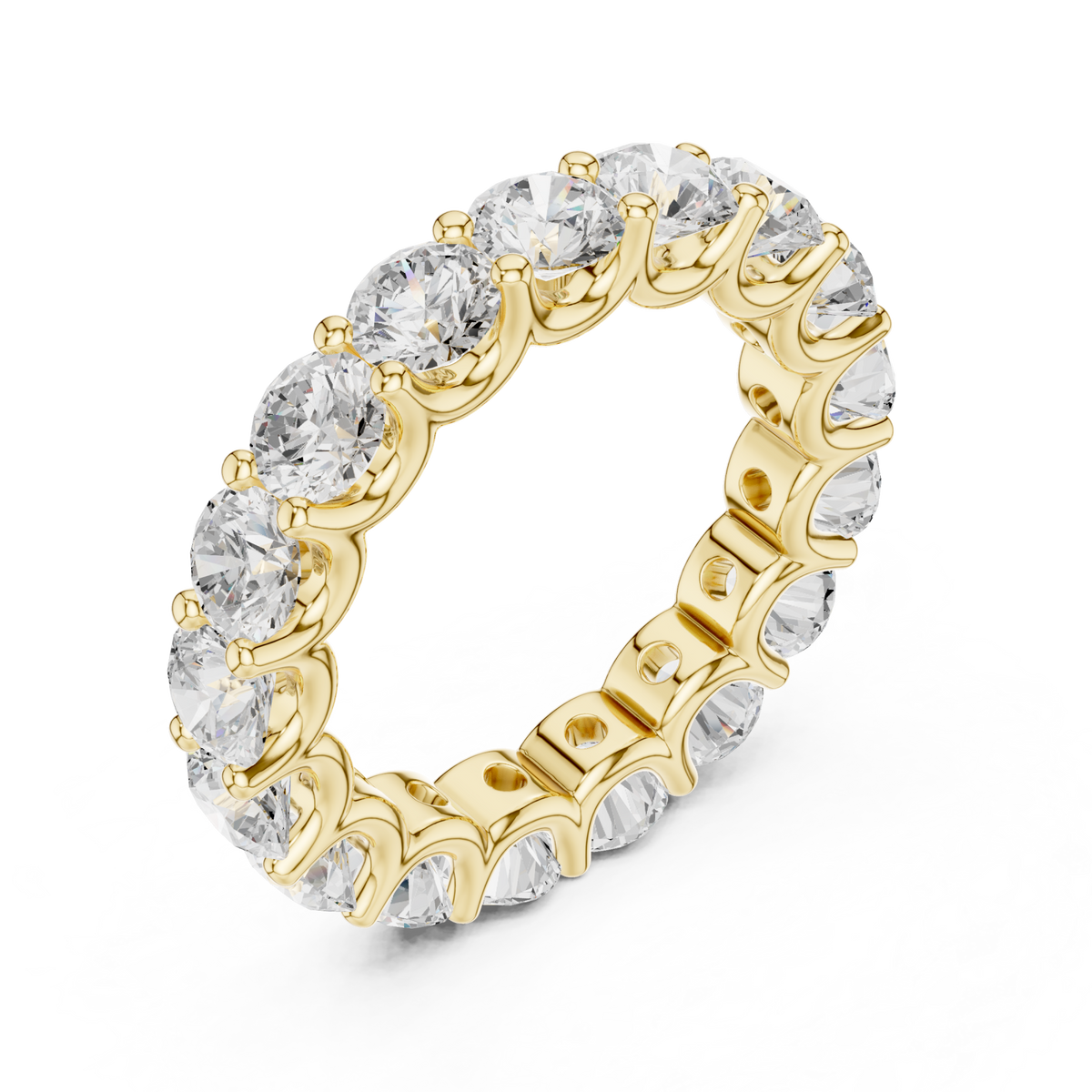 Round u-prong full eternity band yellow gold front view