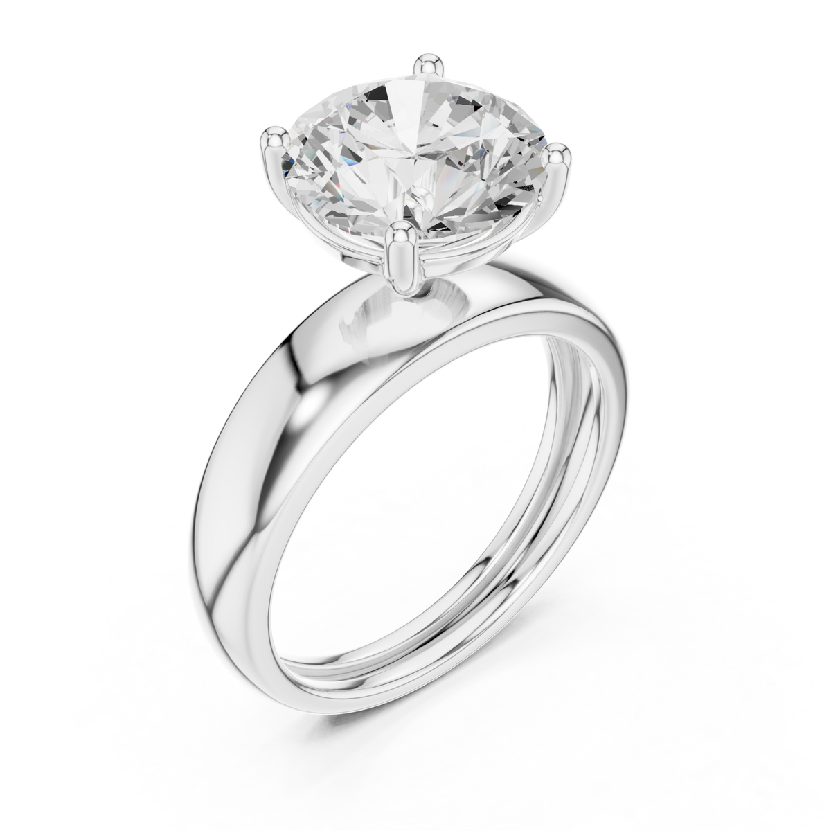 Round wide dome solitaire engagement ring white gold angle view