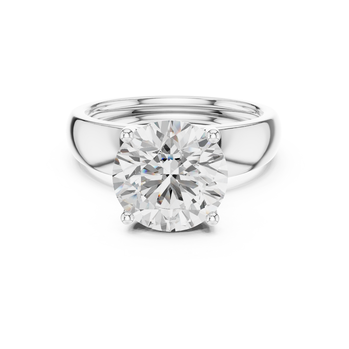 Round wide dome solitaire engagement ring white gold detail view