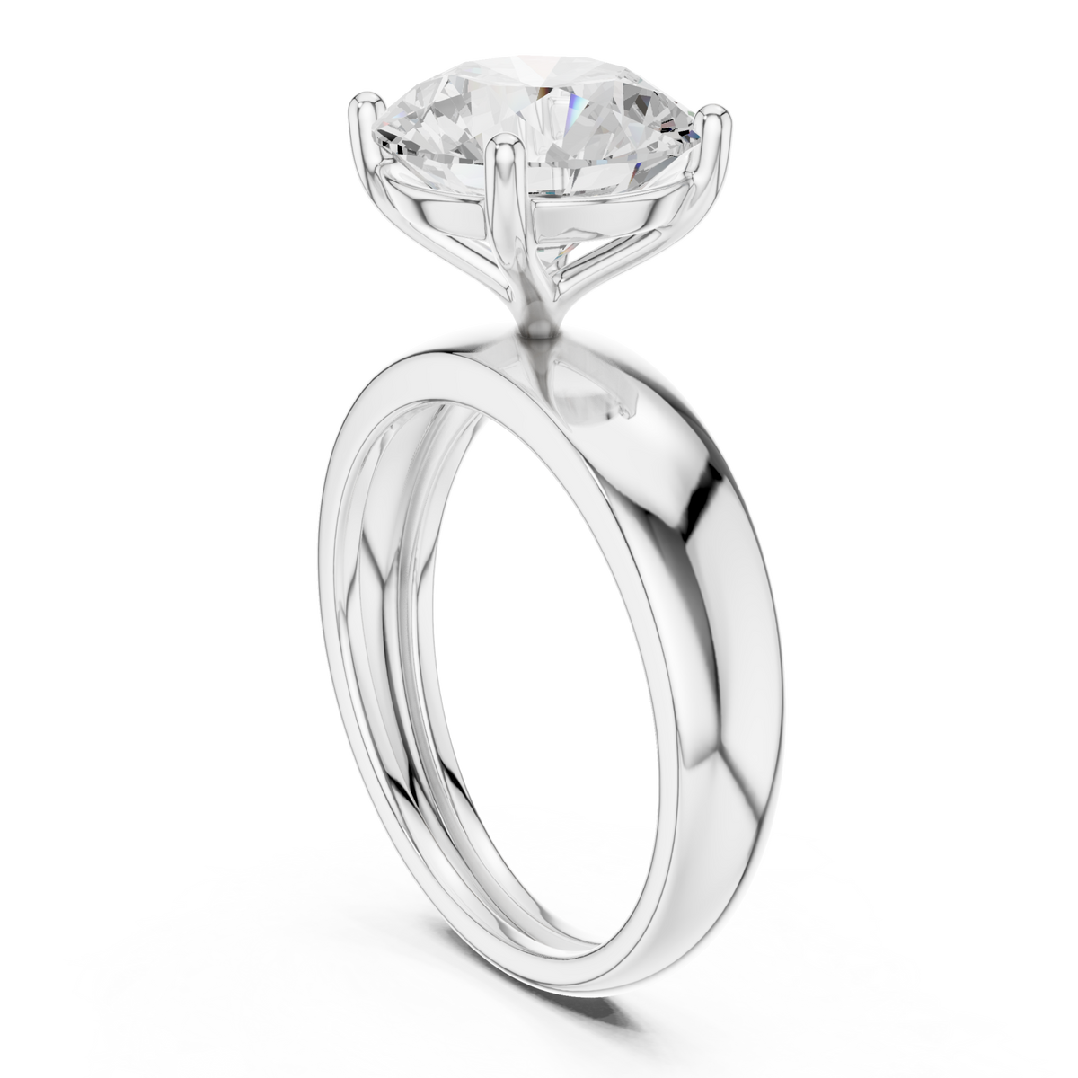 Round wide dome solitaire engagement ring white gold front view