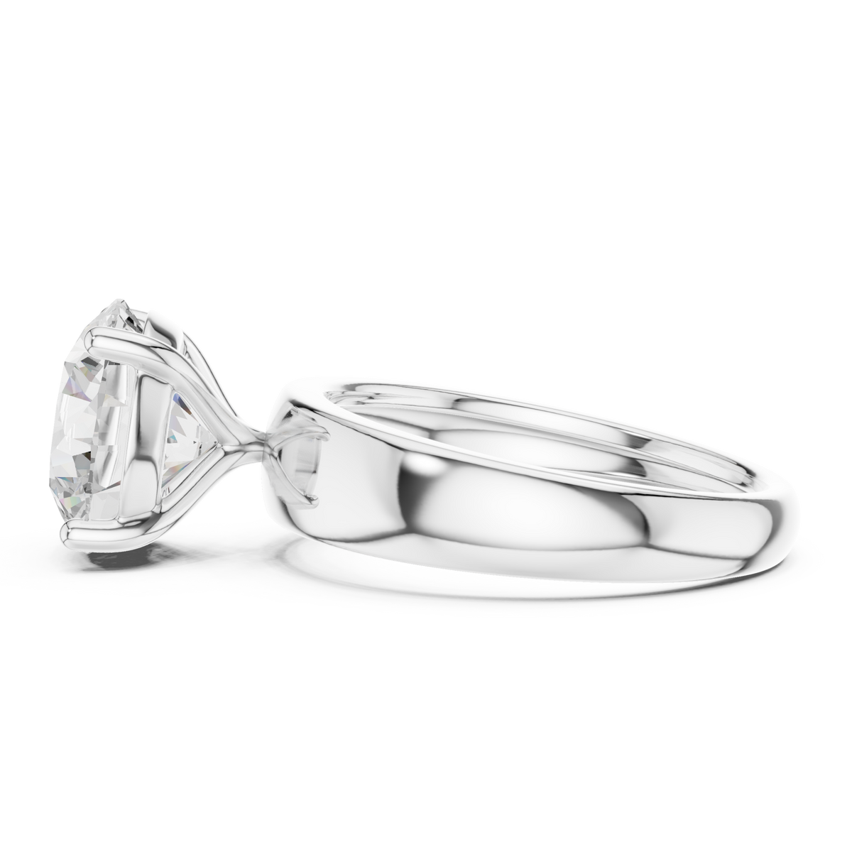 Round wide dome solitaire engagement ring white gold side view