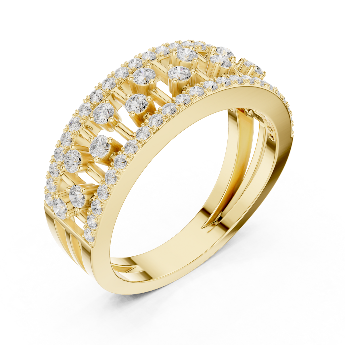 Round zigzag double band ring yellow gold front view