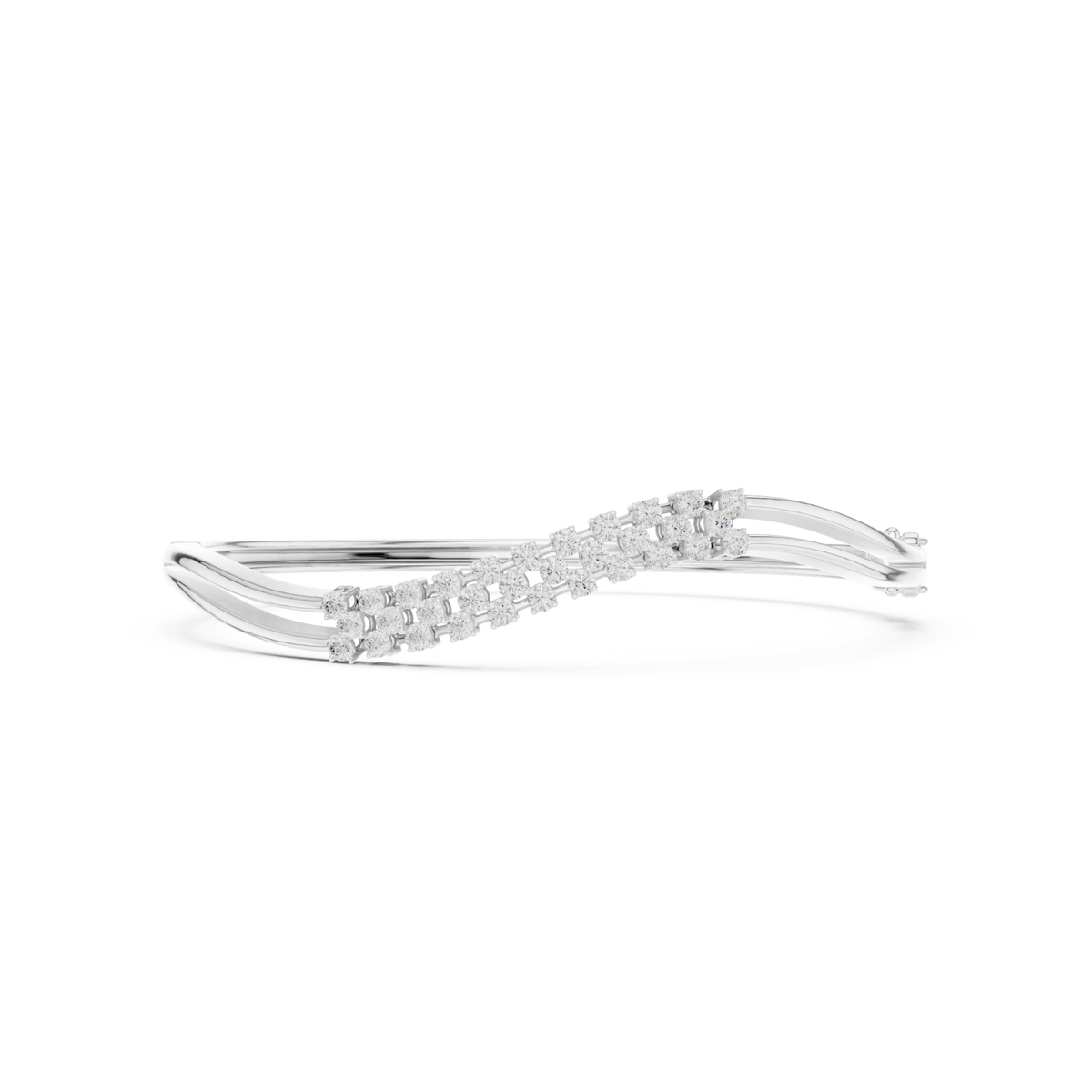  White Gold S-Curve Wave Round Bangle Detail View