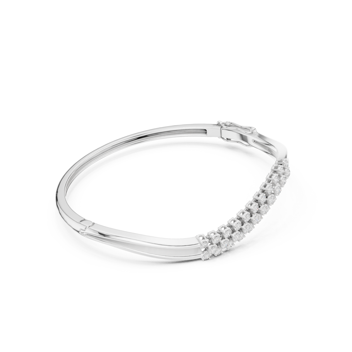  White Gold S-Curve Wave Round Bangle Front View
