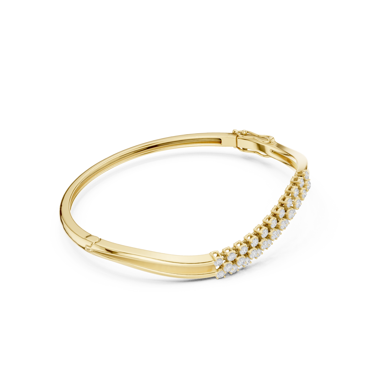 Gold S-Curve Wave Round Bangle Front View