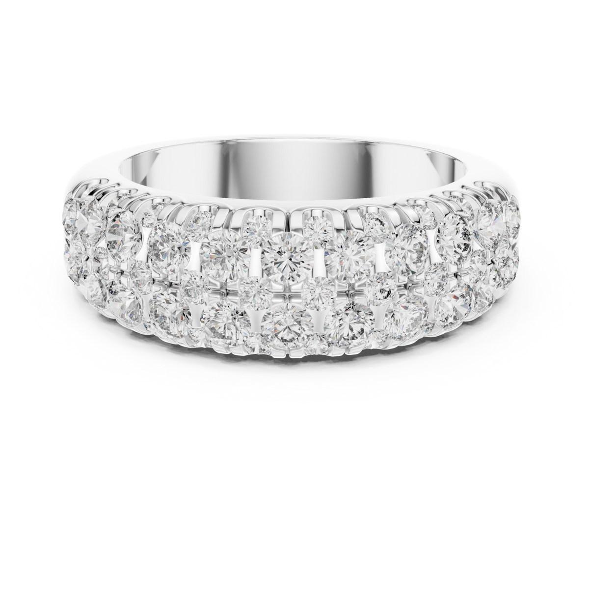 Scalloped edge round cluster half band white gold detail view