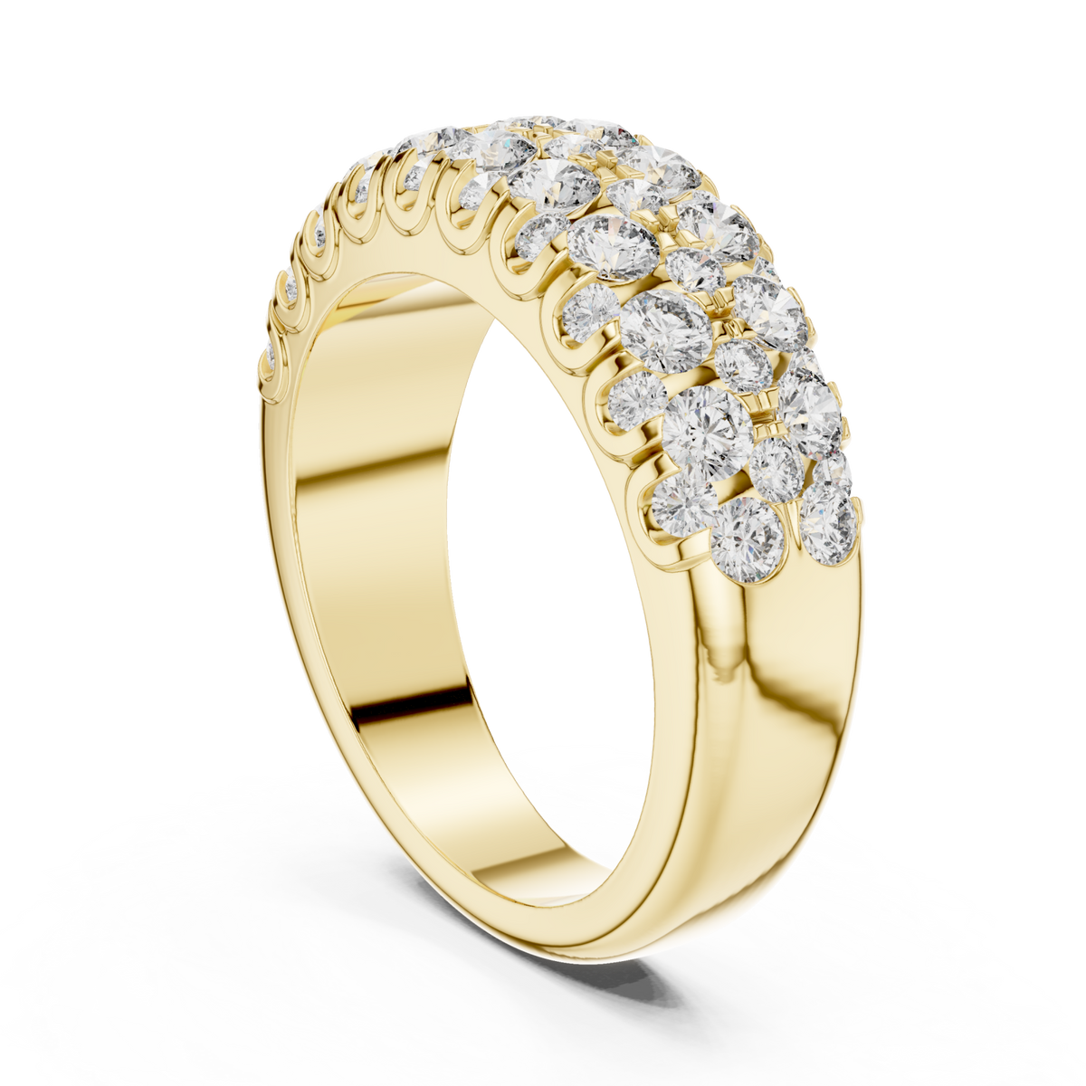 Scalloped edge round cluster half band yellow gold side view