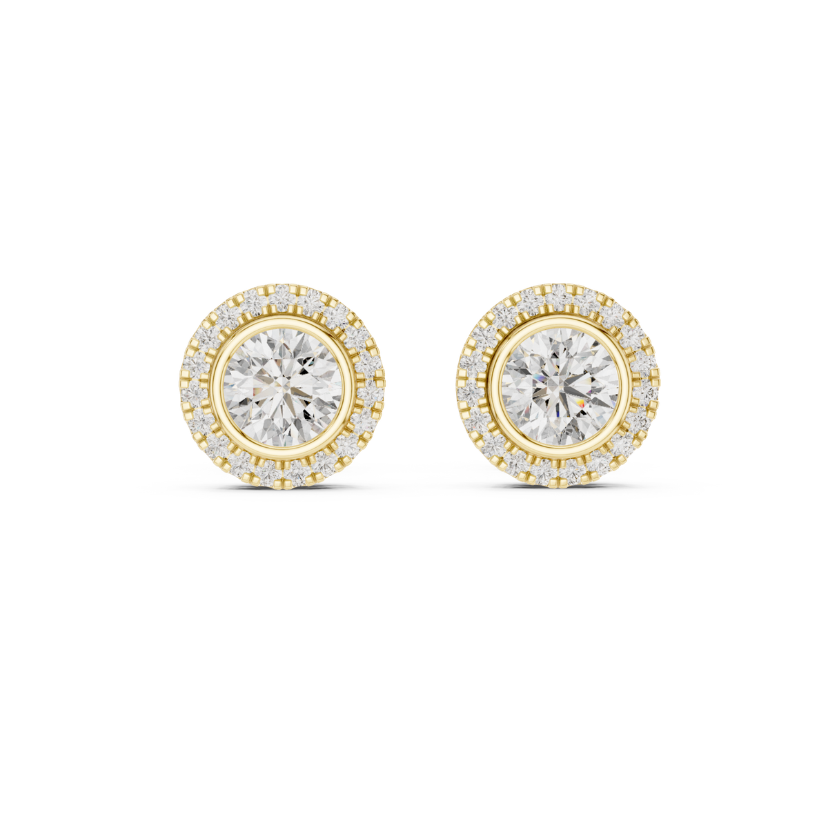  Gold Scalloped Halo Round Studs Detail View