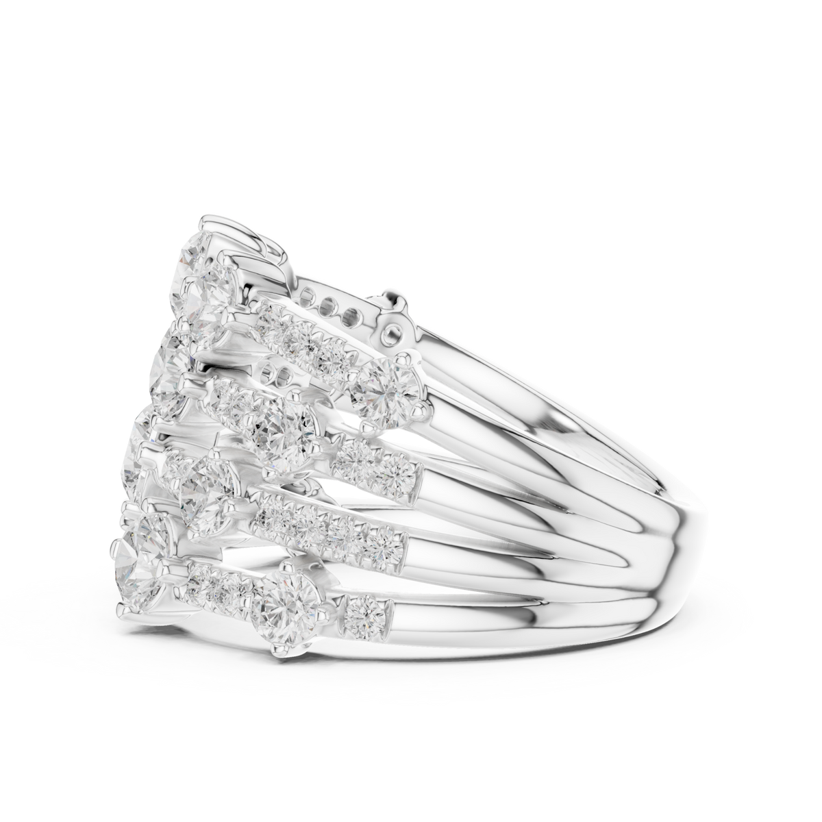 Scatter cluster fan dome ring white gold angle view