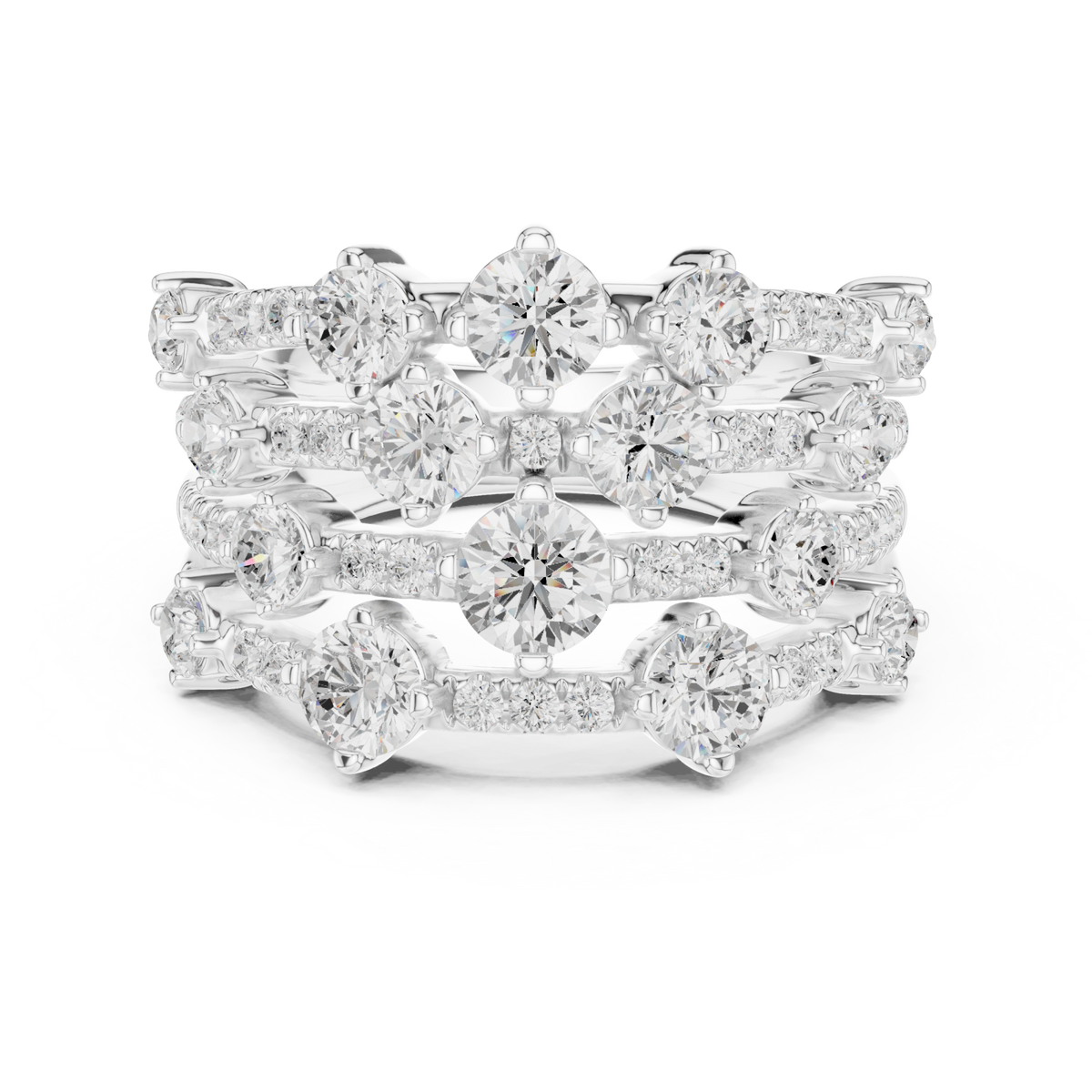 Scatter cluster fan dome ring white gold detail view