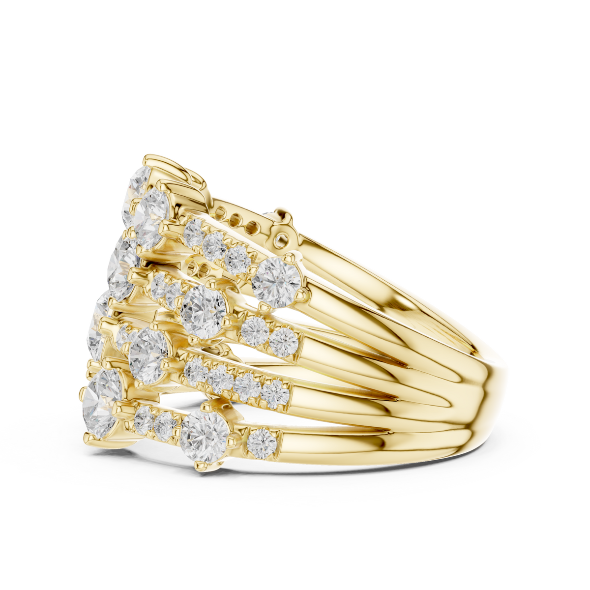 Scatter cluster fan dome ring yellow gold angle view