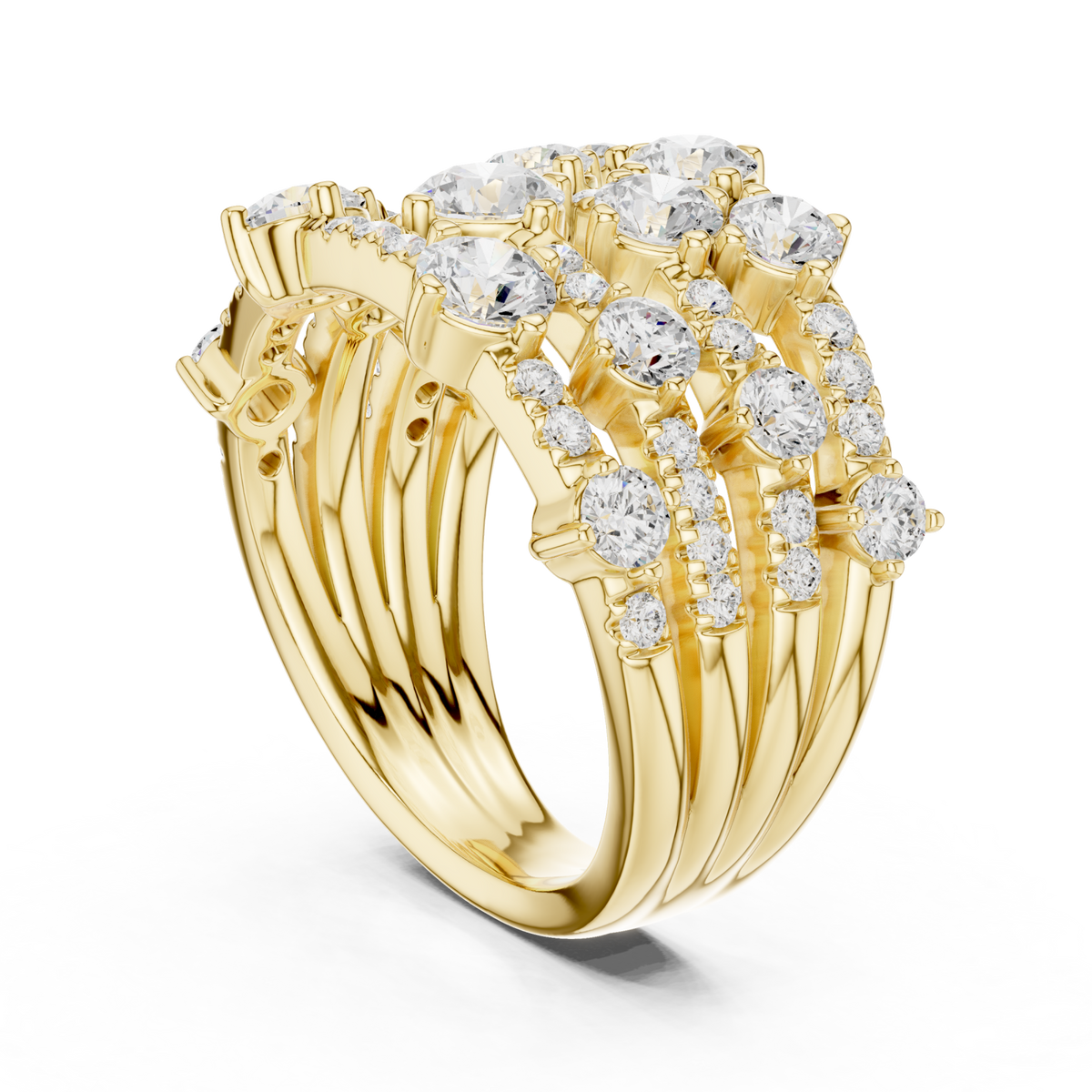 Scatter cluster fan dome ring yellow gold side view