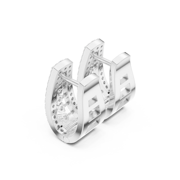  White Gold Scatter Panel Diamond Huggie Hoops Front View