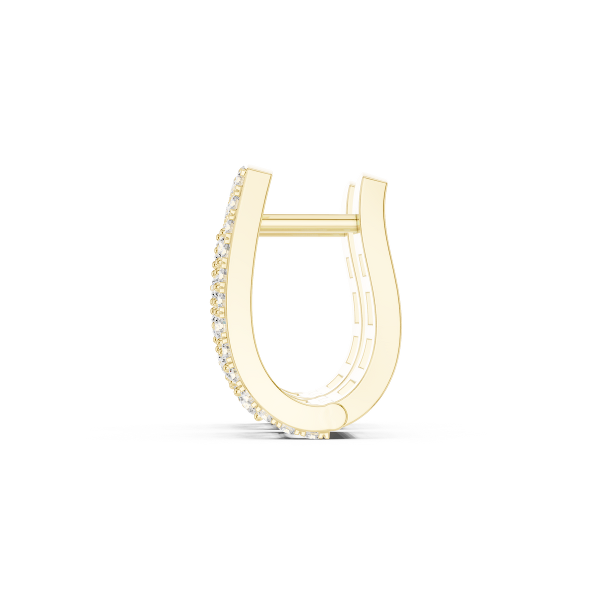  Gold Scatter Panel Diamond Huggie Hoops Angle View