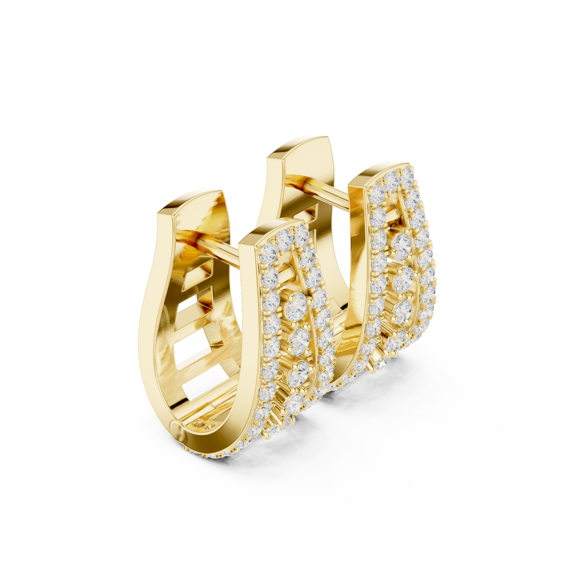  Gold Scatter Panel Diamond Huggie Hoops Side View
