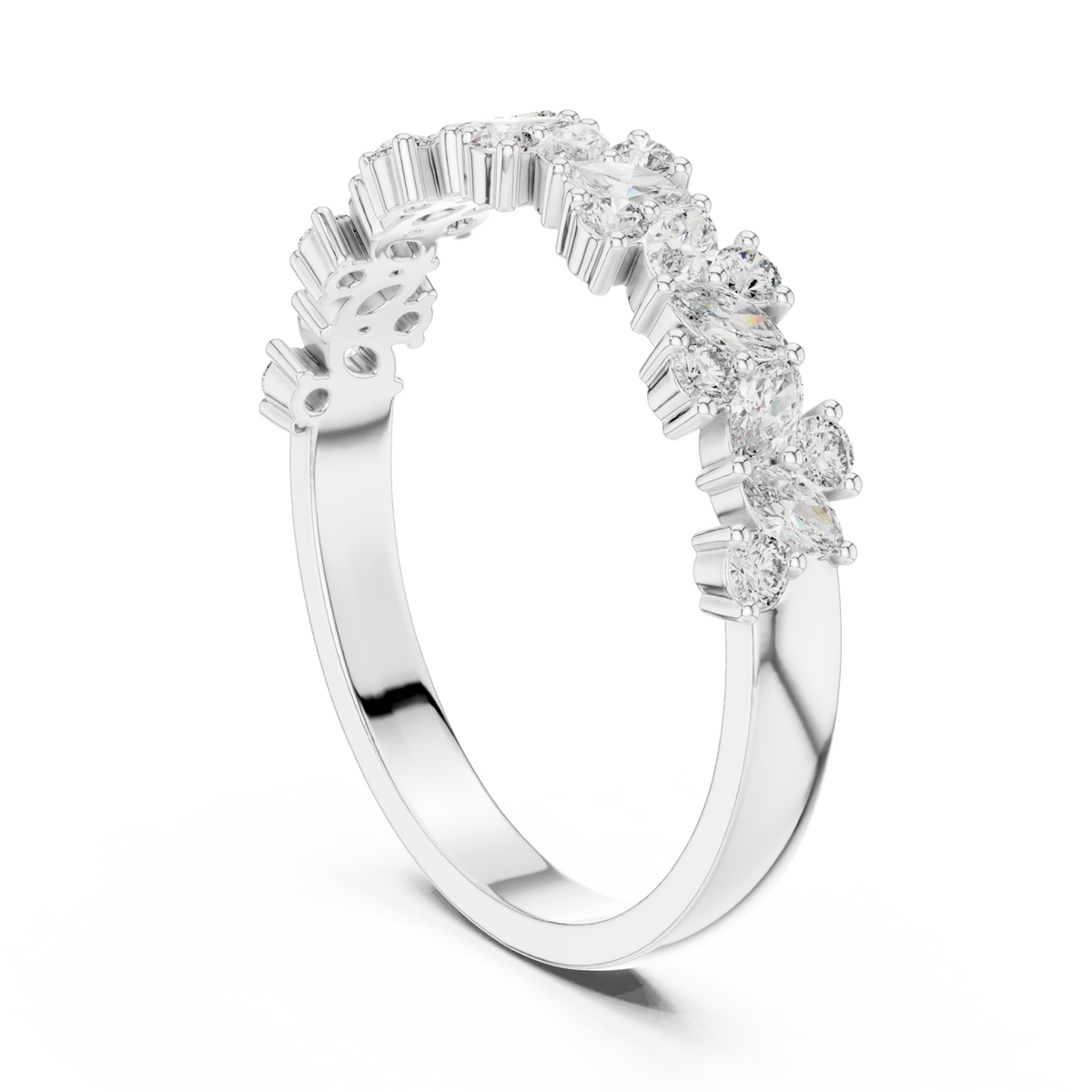 Scattered marquise crown band white gold side view