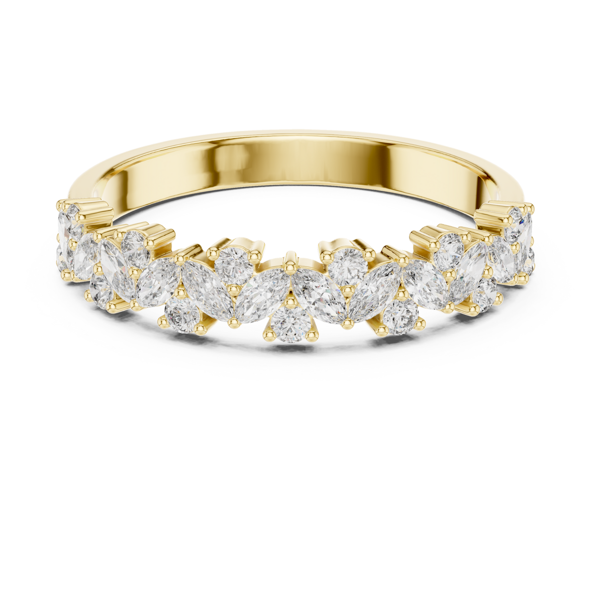 Scattered marquise crown band yellow gold detail view