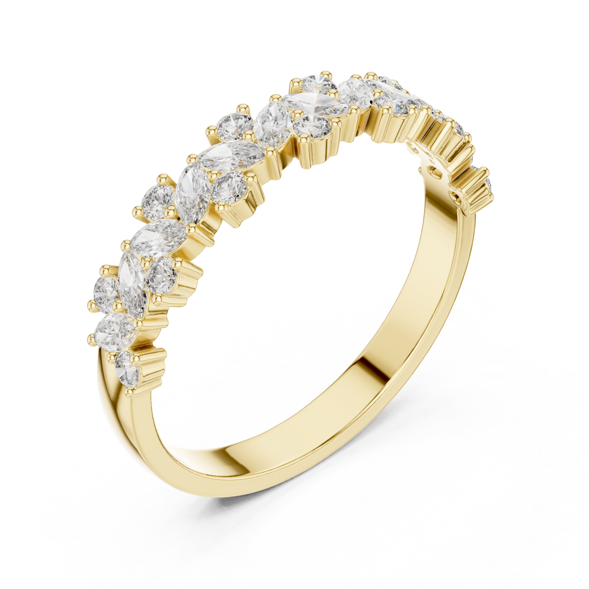 Scattered marquise crown band yellow gold front view