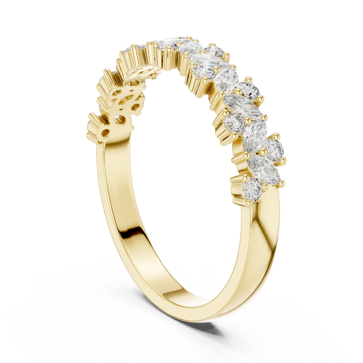 Scattered marquise crown band yellow gold side view