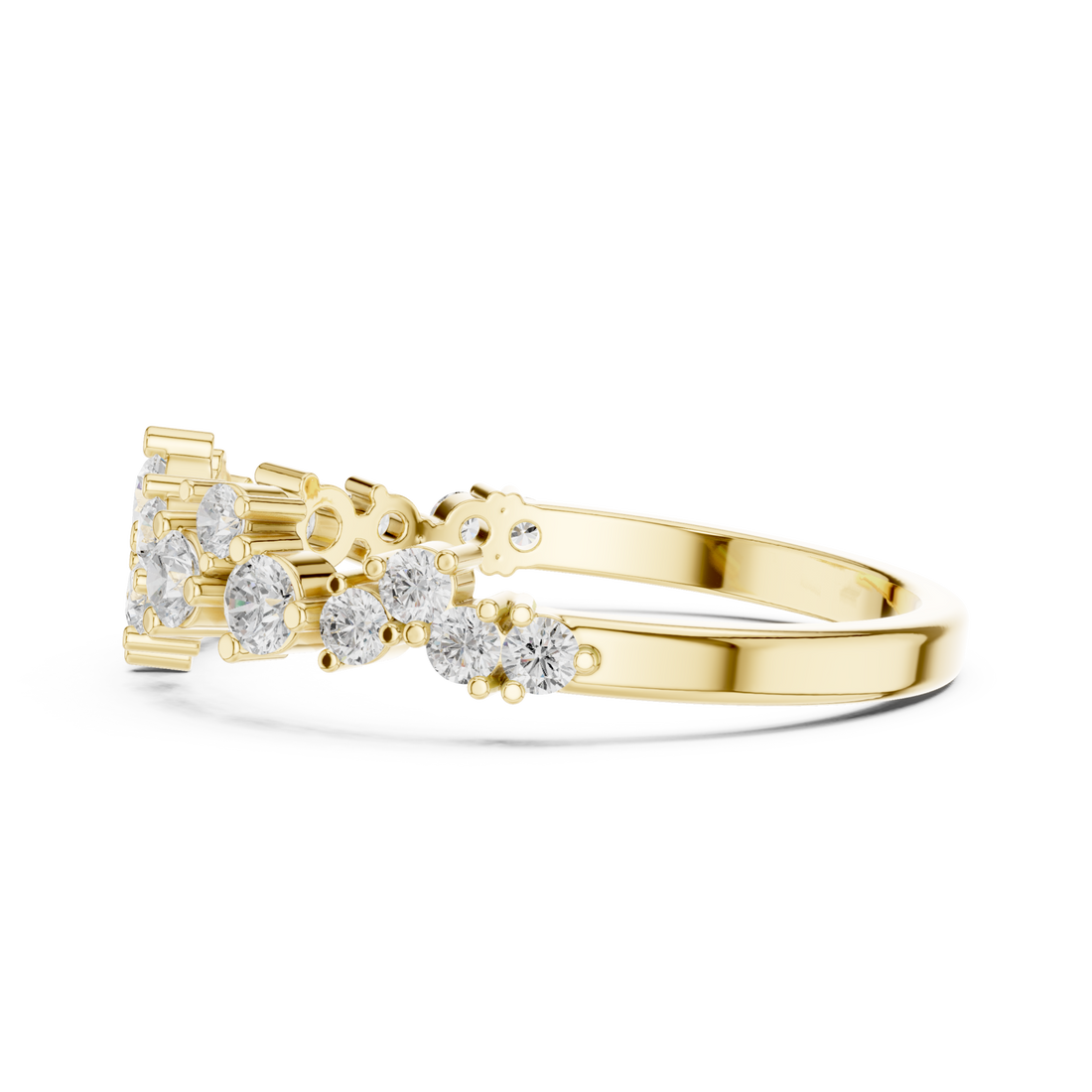 Scattered round cluster half band yellow gold front view