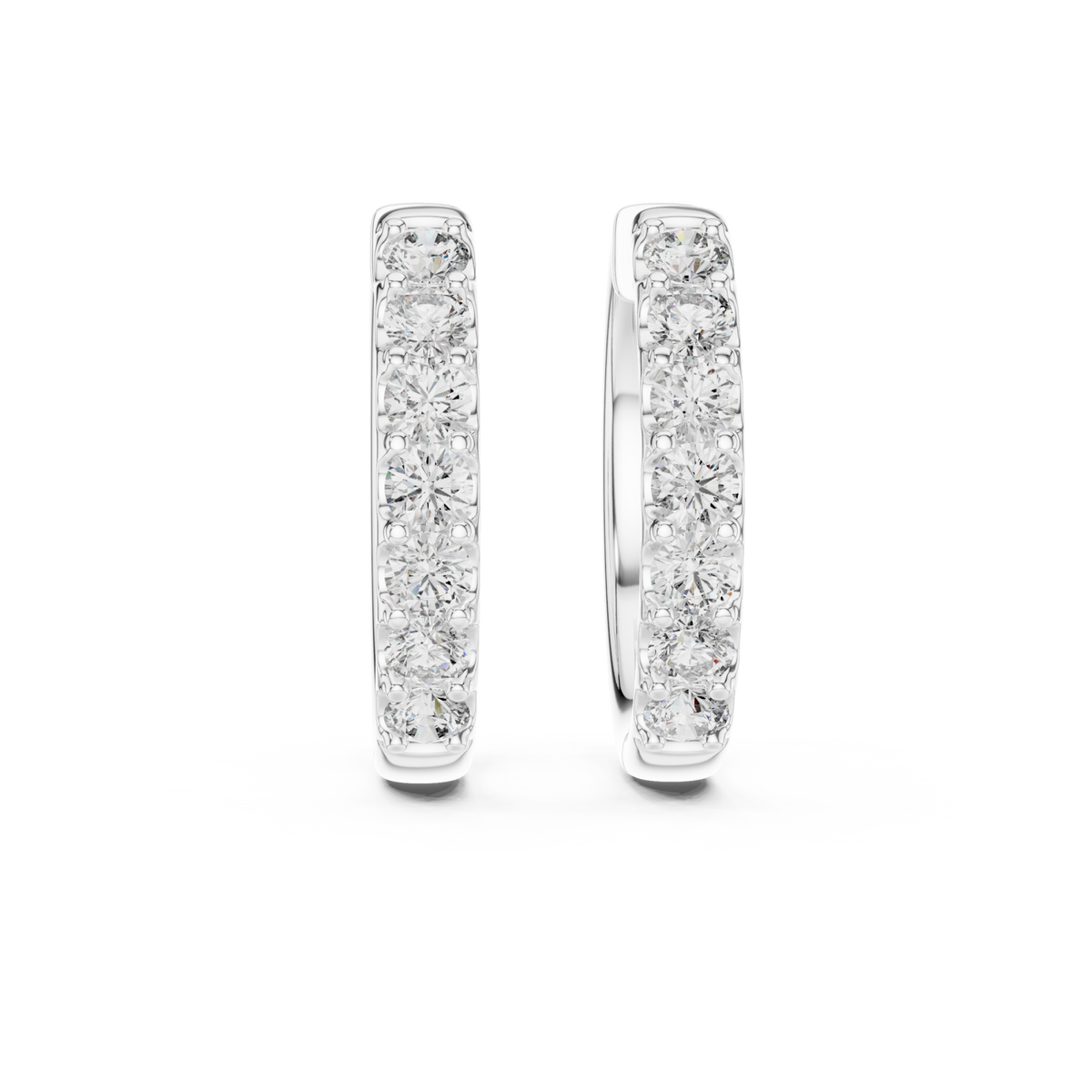  White Gold Shared Prong Round Huggie Hoops Detail View