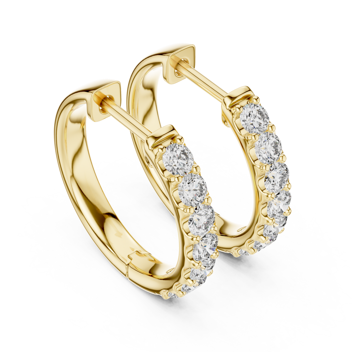 Gold Shared Prong Round Huggie Hoops Front View