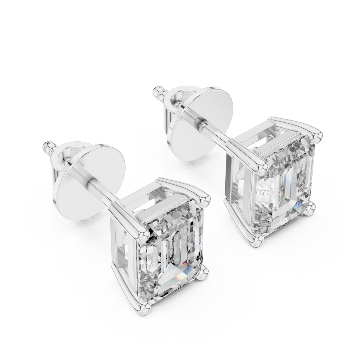  White Gold Signature Emerald Solitaire Studs Angle View