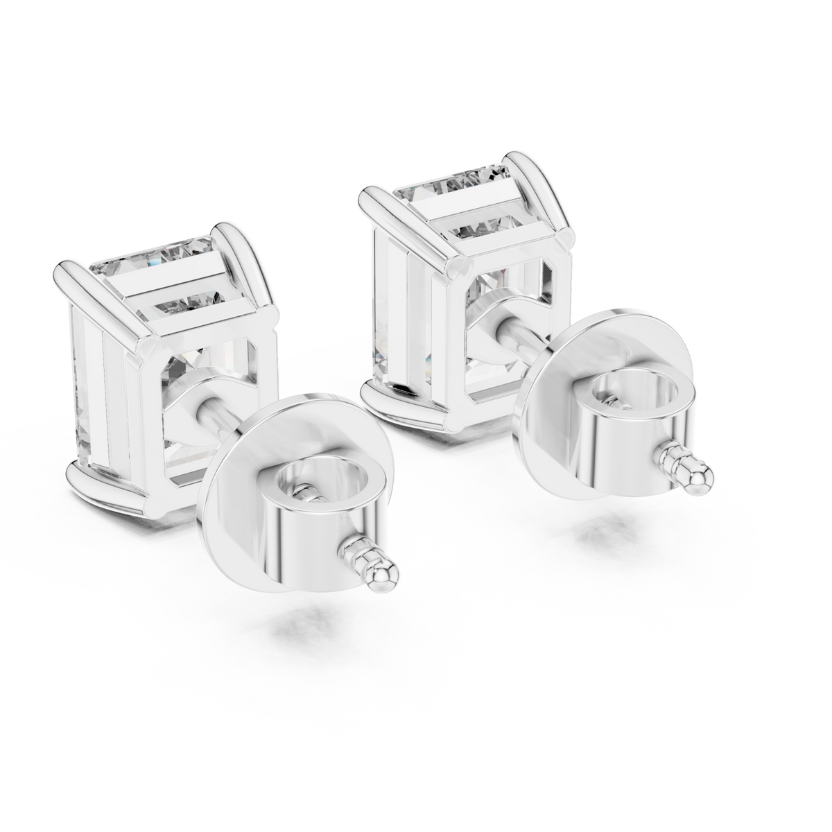  White Gold Signature Emerald Solitaire Studs Side View