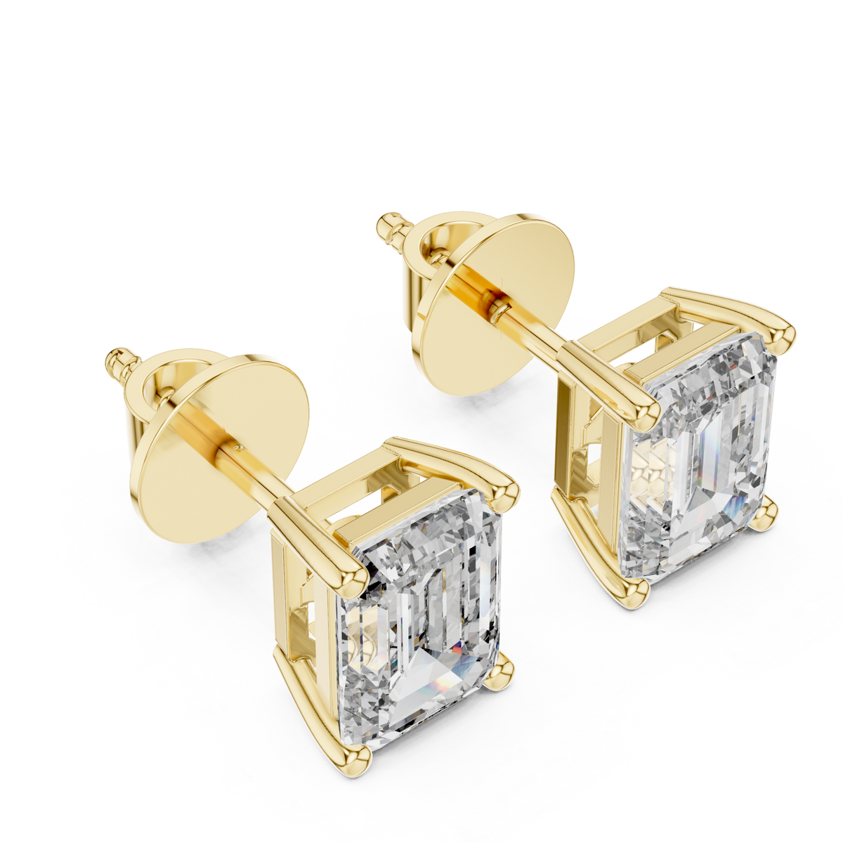  Gold Signature Emerald Solitaire Studs Angle View