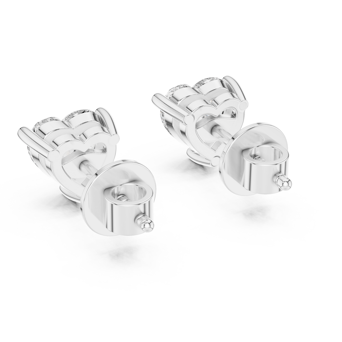  White Gold Signature Heart Solitaire Studs Side View