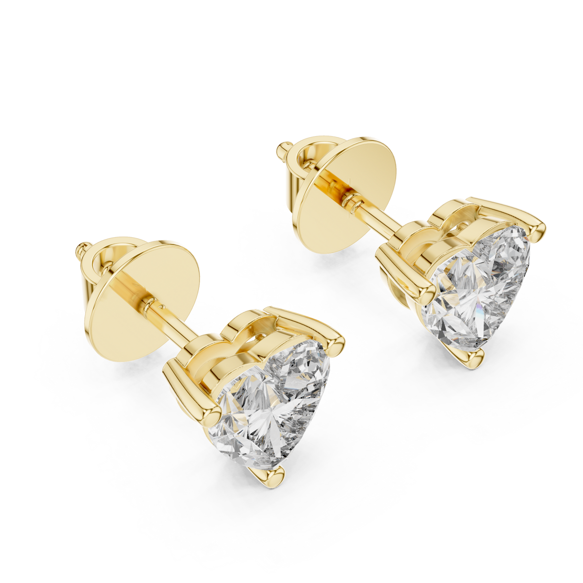  Gold Signature Heart Solitaire Studs Angle View