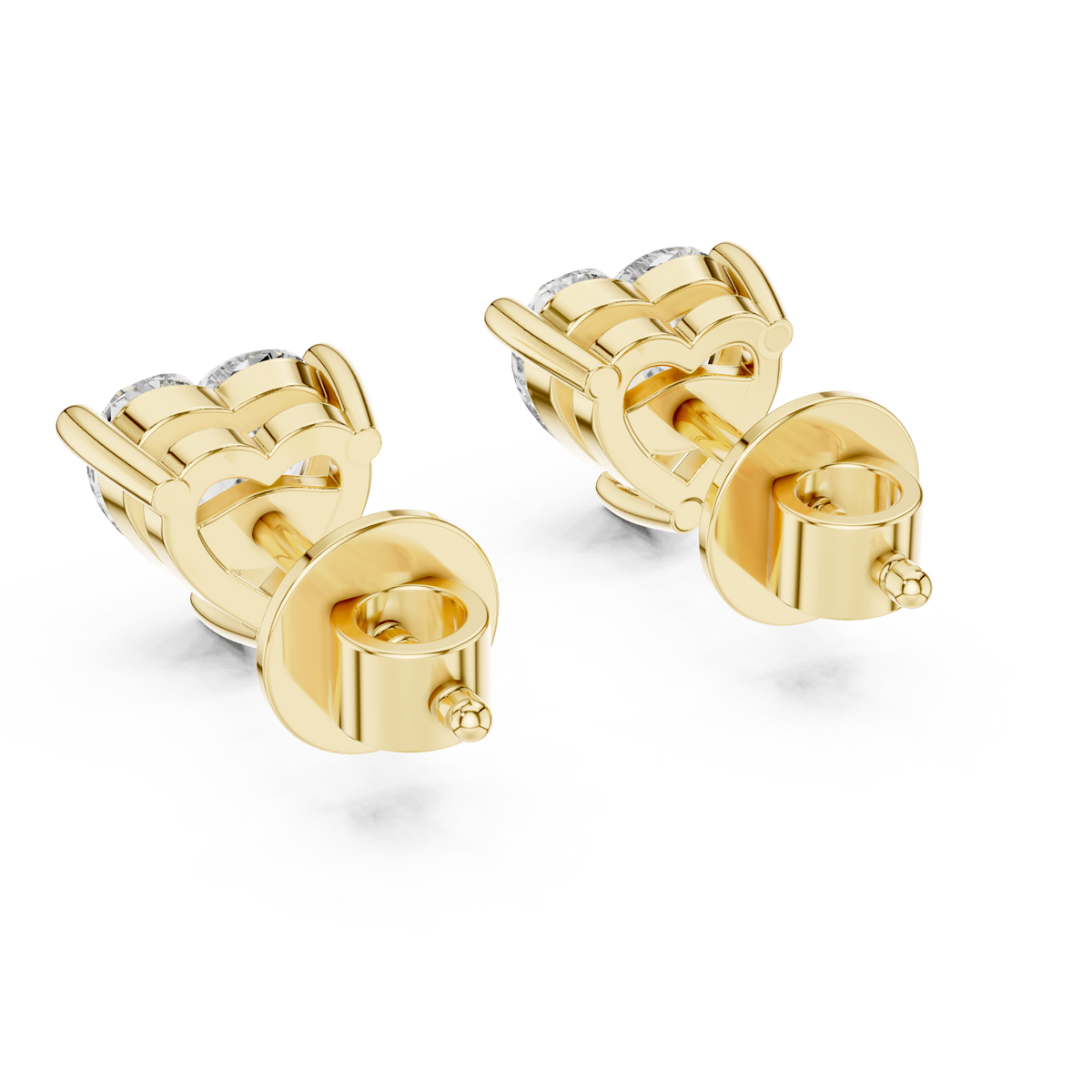  Gold Signature Heart Solitaire Studs Side View