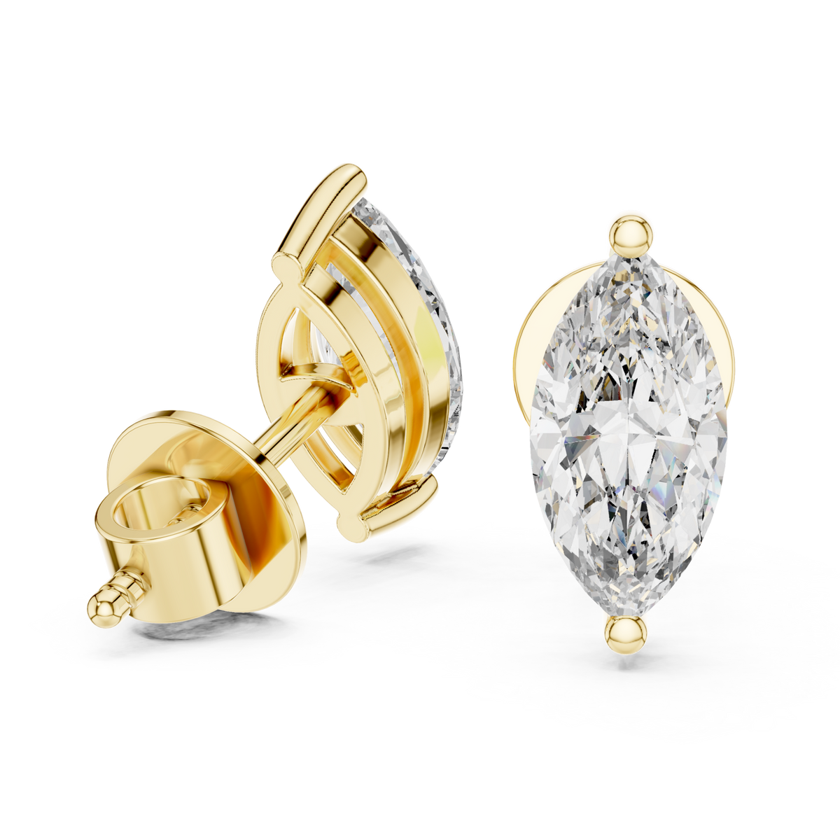 Gold Signature Marquise Solitaire Studs Front View
