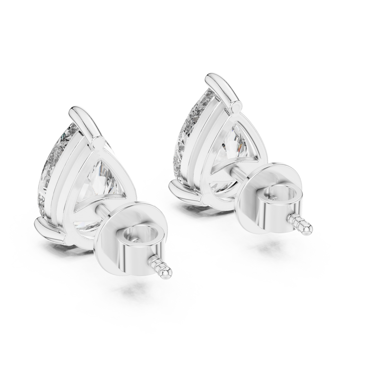 White Gold Signature Pear Solitaire Studs Side View