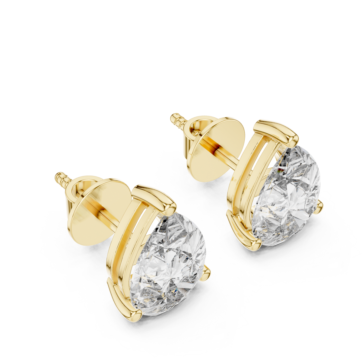  Gold Signature Pear Solitaire Studs Angle View