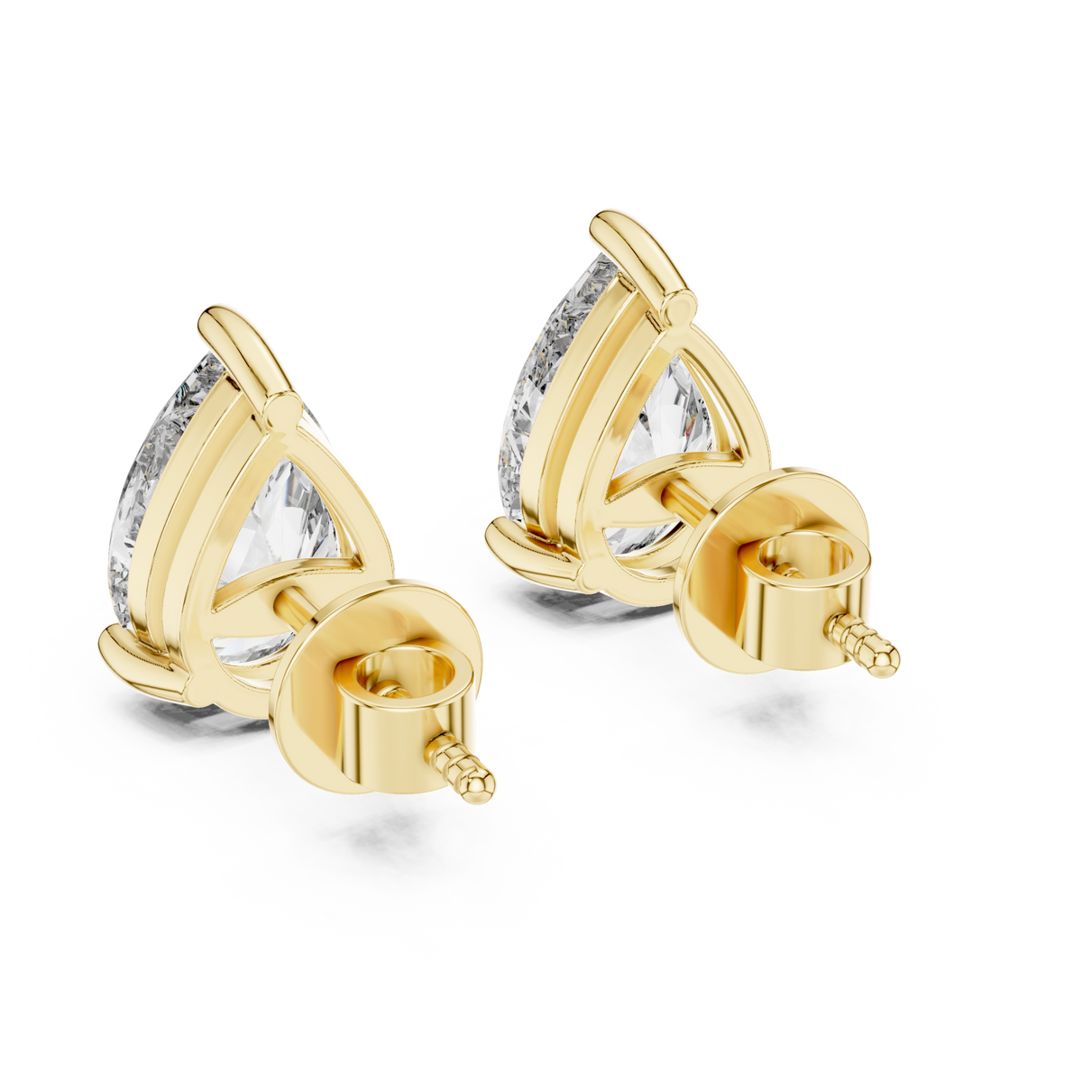  Gold Signature Pear Solitaire Studs Side View