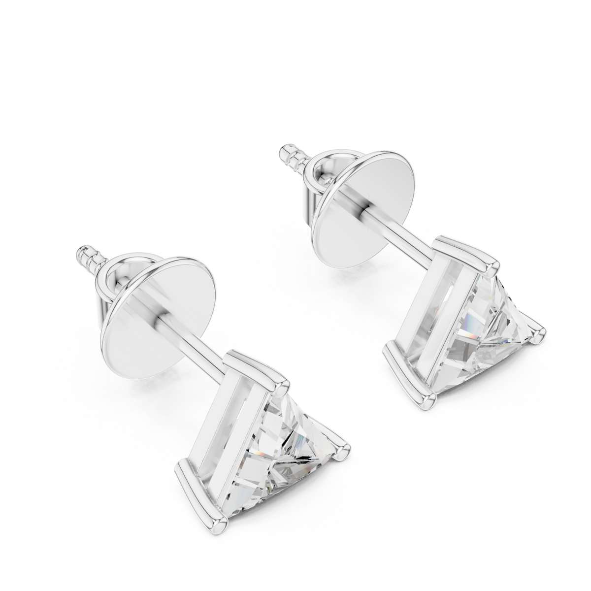  White Gold Signature Trillion Solitaire Studs Angle View