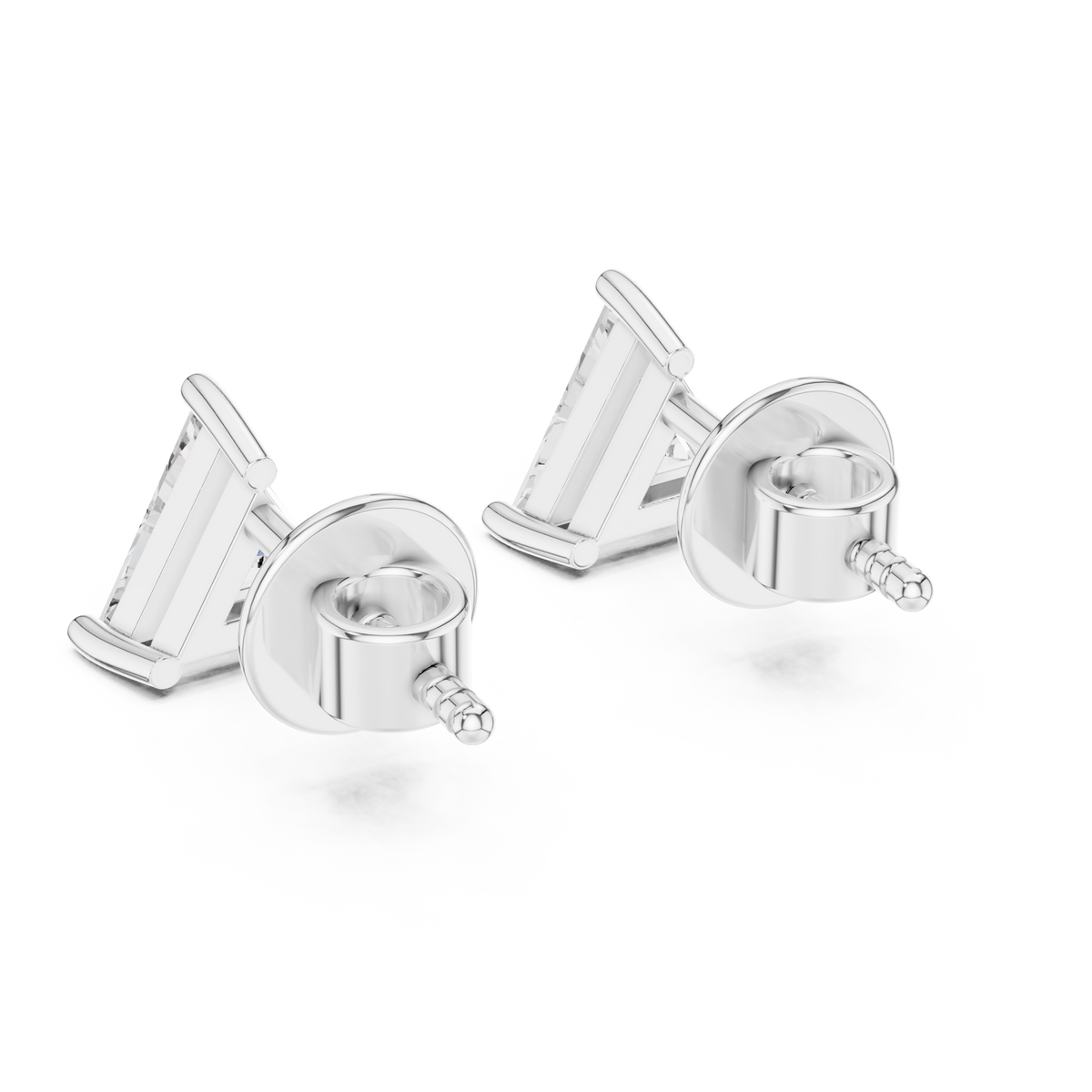  White Gold Signature Trillion Solitaire Studs Side View