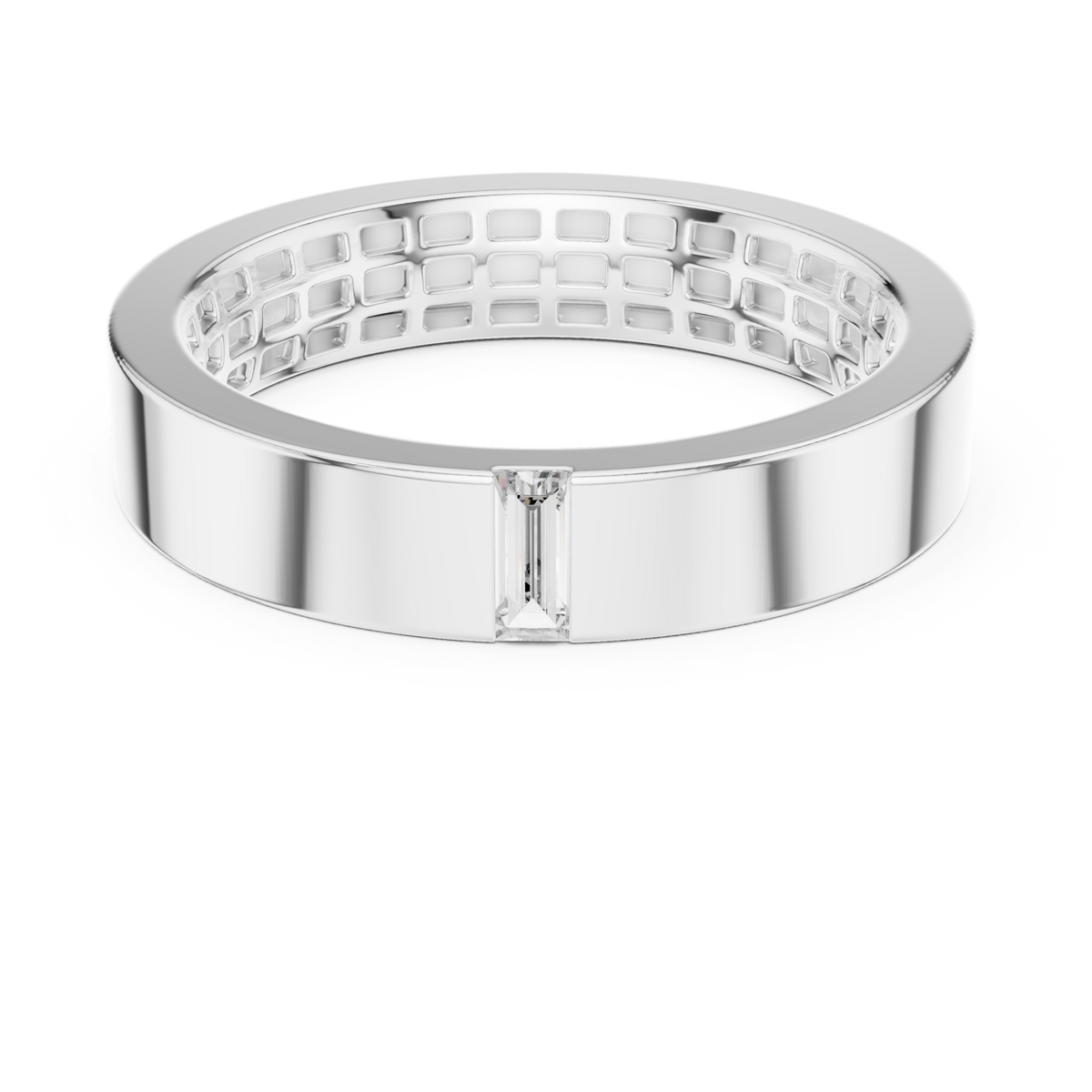  White Gold Single Baguette Flat Band for Him Detail View