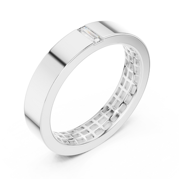  White Gold Single Baguette Flat Band for Him Front View