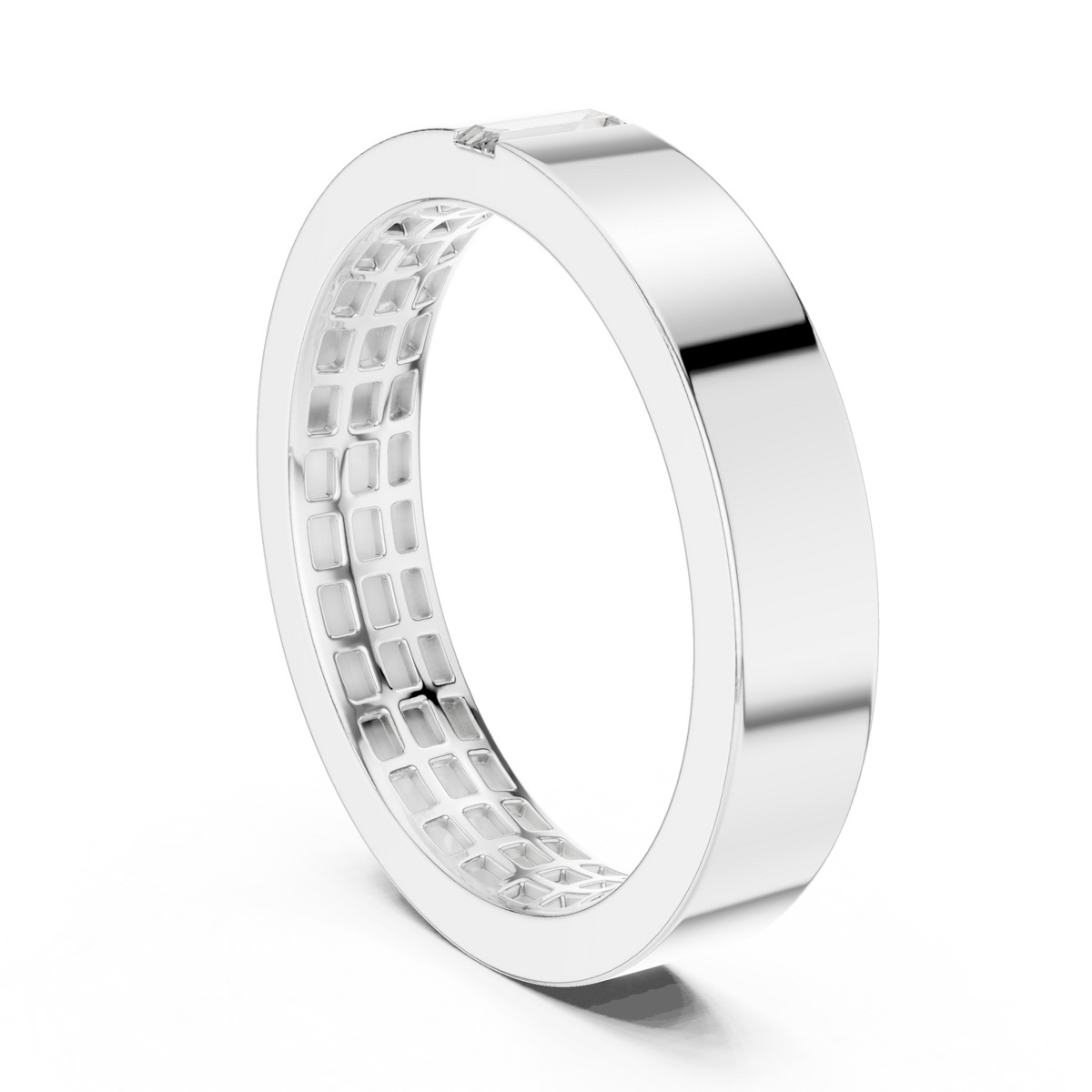  White Gold Single Baguette Flat Band for Him Side View