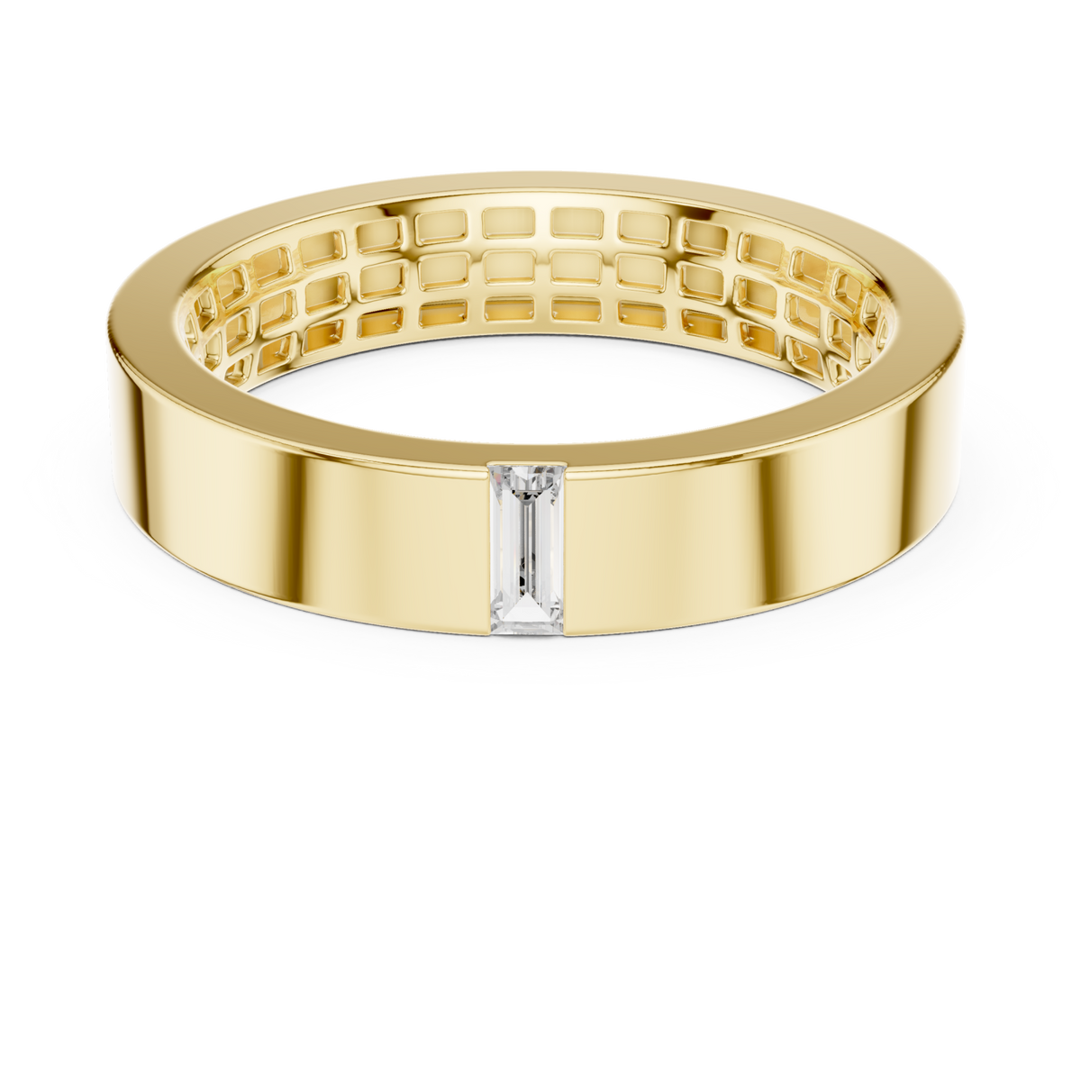  Gold Single Baguette Flat Band for Him Detail View