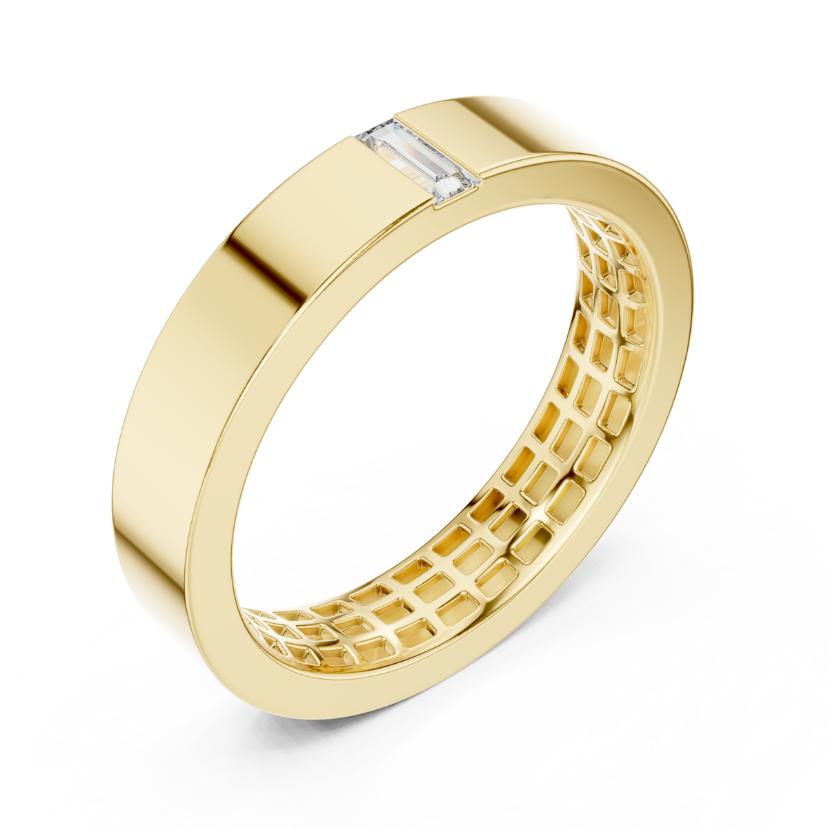 Gold Single Baguette Flat Band for Him Front View
