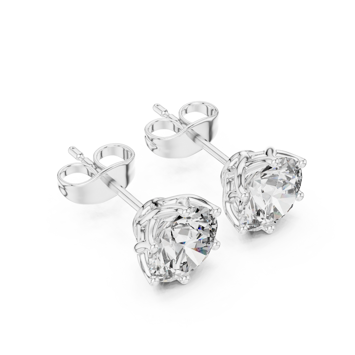  White Gold Six-Prong Round Crown Studs Angle View