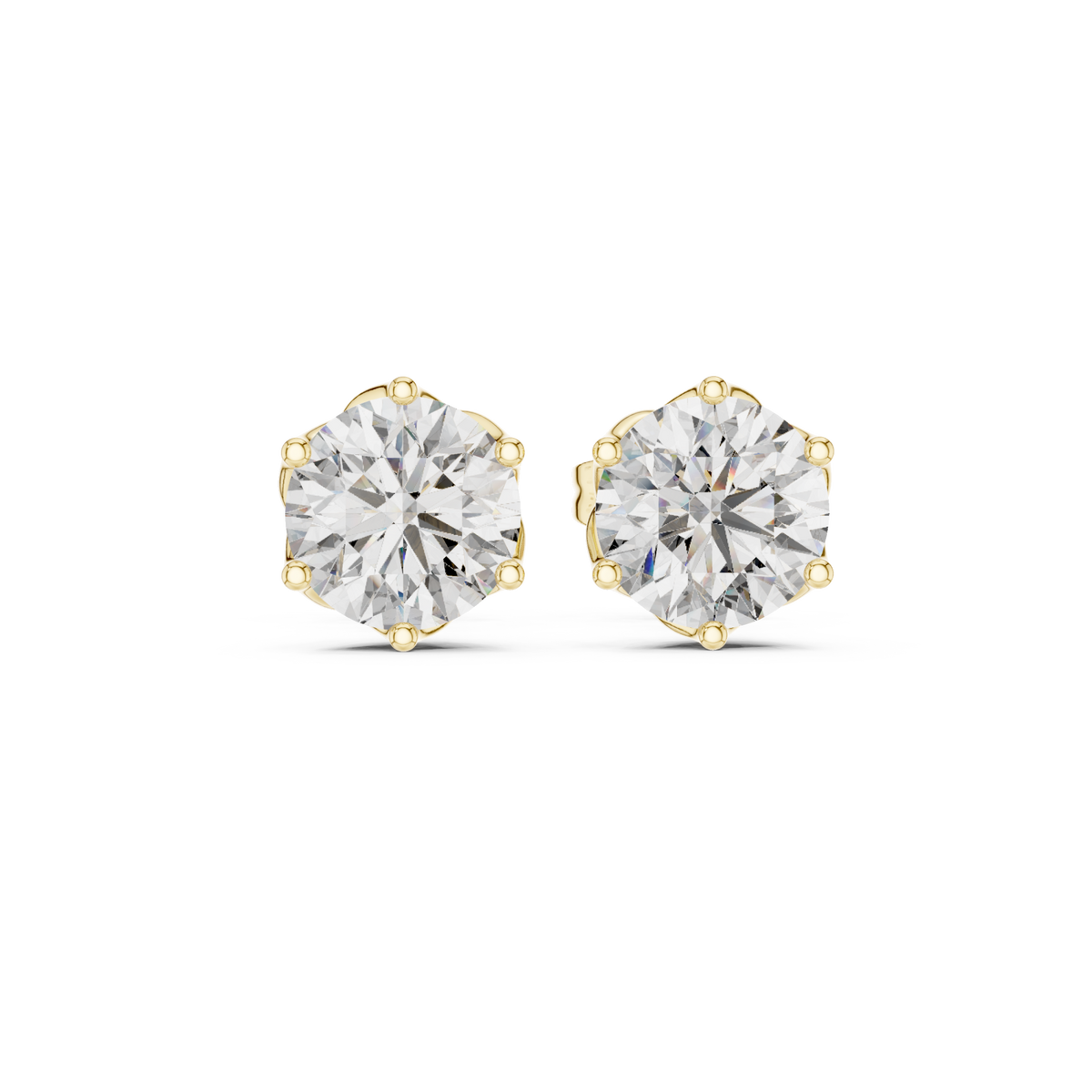  Gold Six-Prong Round Crown Studs Detail View