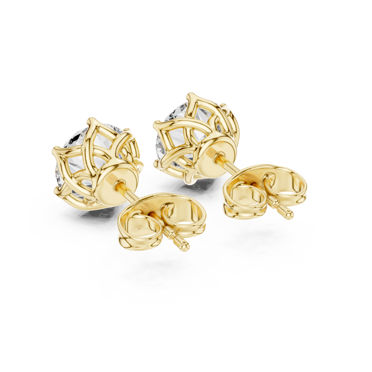  Gold Six-Prong Round Crown Studs Side View